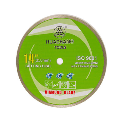 กดเย็น 14 นิ้ว 350 × 2.2 / 3.2 × 10 × 25.4mm × 24T ใบมีดขอบเพชรแบบต่อเนื่องสำหรับเครื่องบดมุม