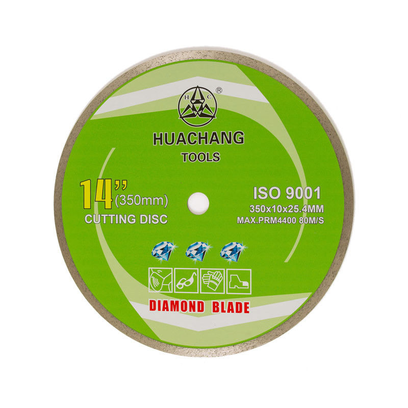 กดเย็น 14 นิ้ว 350 × 2.2 / 3.2 × 10 × 25.4mm × 24T ใบมีดขอบเพชรแบบต่อเนื่องสำหรับเครื่องบดมุม
